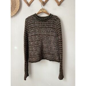 Earthbound Trading olive green mauve chunky knit sweater mock neck earth mama M